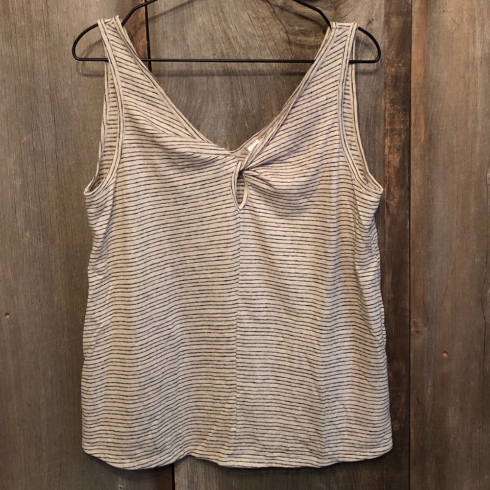 Old Navy Linen Twist Tank Top in Cream Black Stripe Size Medium